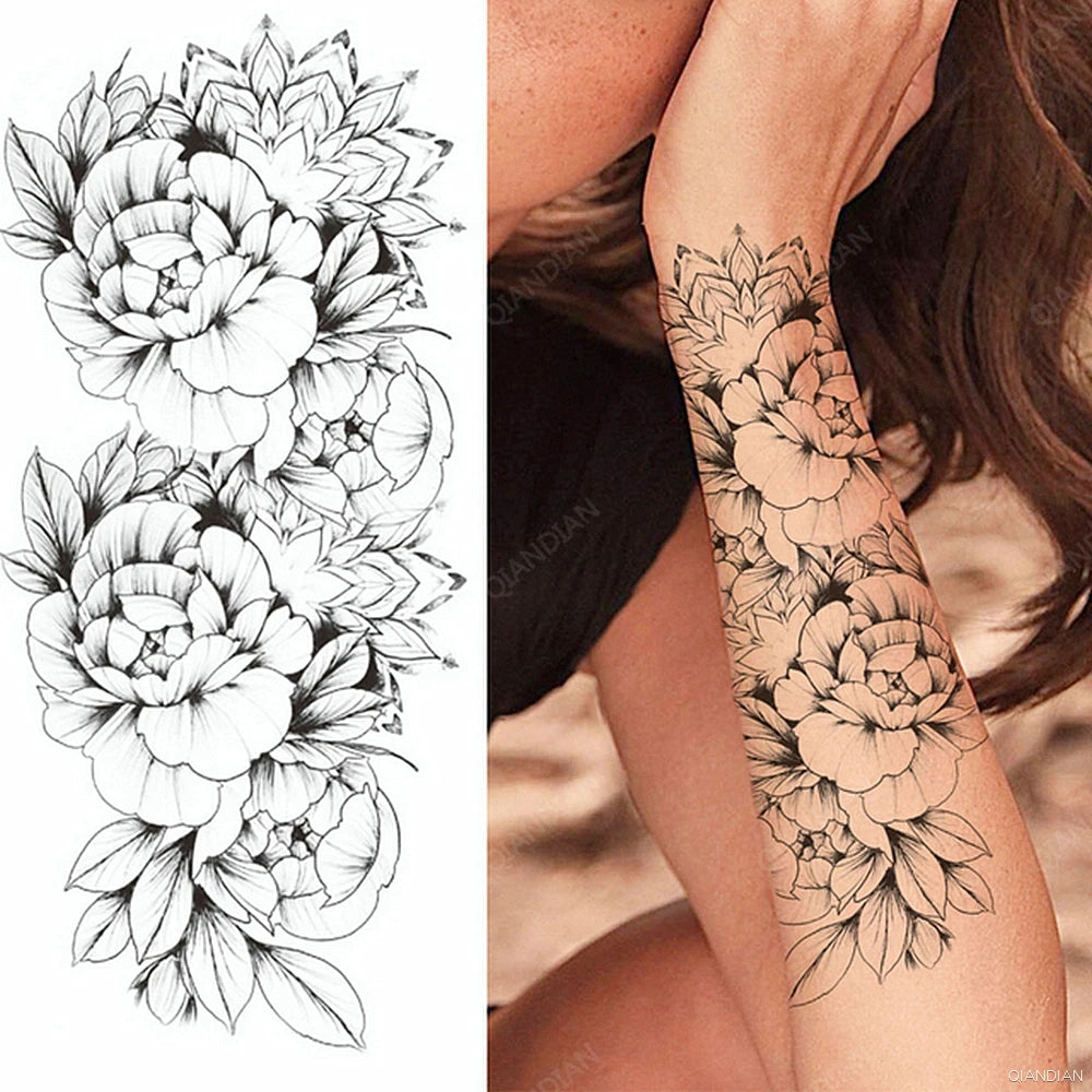 Watercolor Arm Letter Temporary Tattoos Sleeve English Word Lip Print Feather Decorate Realistic Fake Body Women Totem Sticker