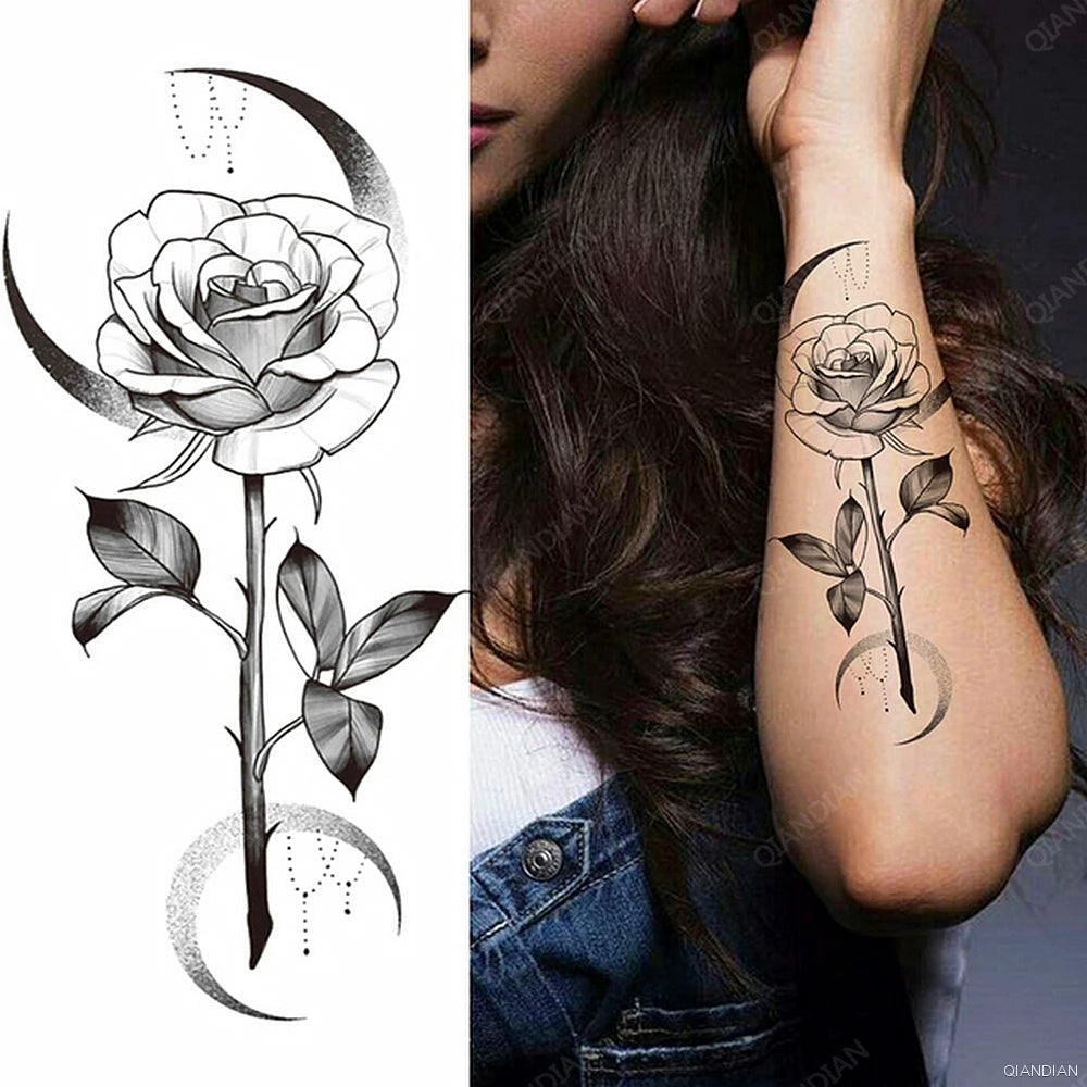 Watercolor Arm Letter Temporary Tattoos Sleeve English Word Lip Print Feather Decorate Realistic Fake Body Women Totem Sticker