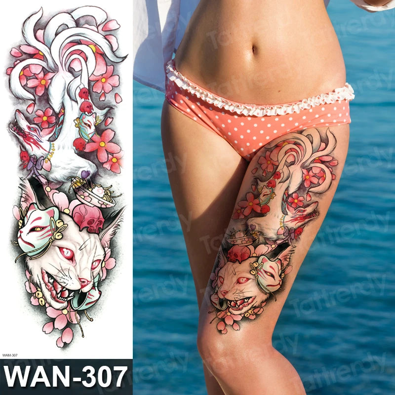 sexy tattoo stockings thigh leg temporary tatoos for women girls body stickers flowers peonies carp fish dragon snake tattoo big