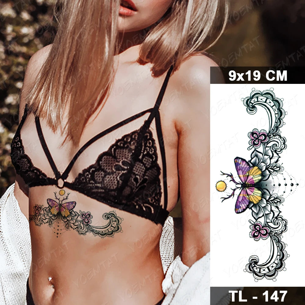 Waterproof Temporary Tattoo Sticker 3D Feather Butterfly Flash Tatoo Wrist shoulder leg Fake Tatto For Body Art Women Girl