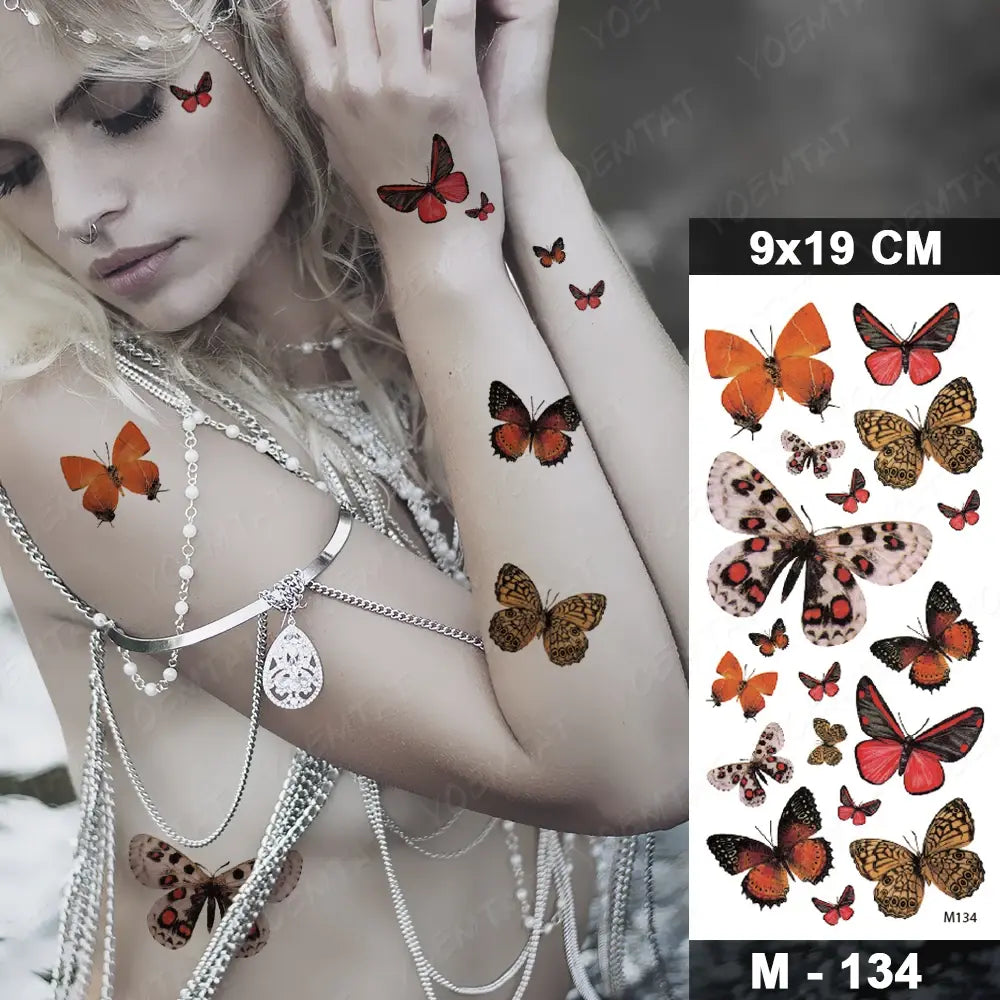 Waterproof Temporary Tattoo Sticker 3D Feather Butterfly Flash Tatoo Wrist shoulder leg Fake Tatto For Body Art Women Girl