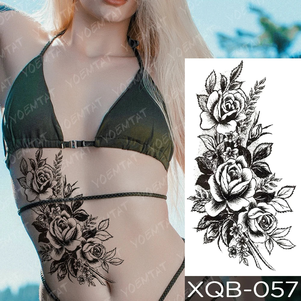 Waterproof Temporary Tattoo Sticker Moon Rose Mandala Lotus Flash Tattoos Lion Fox Flowers Body Art Arm Fake Tatoo Women Men
