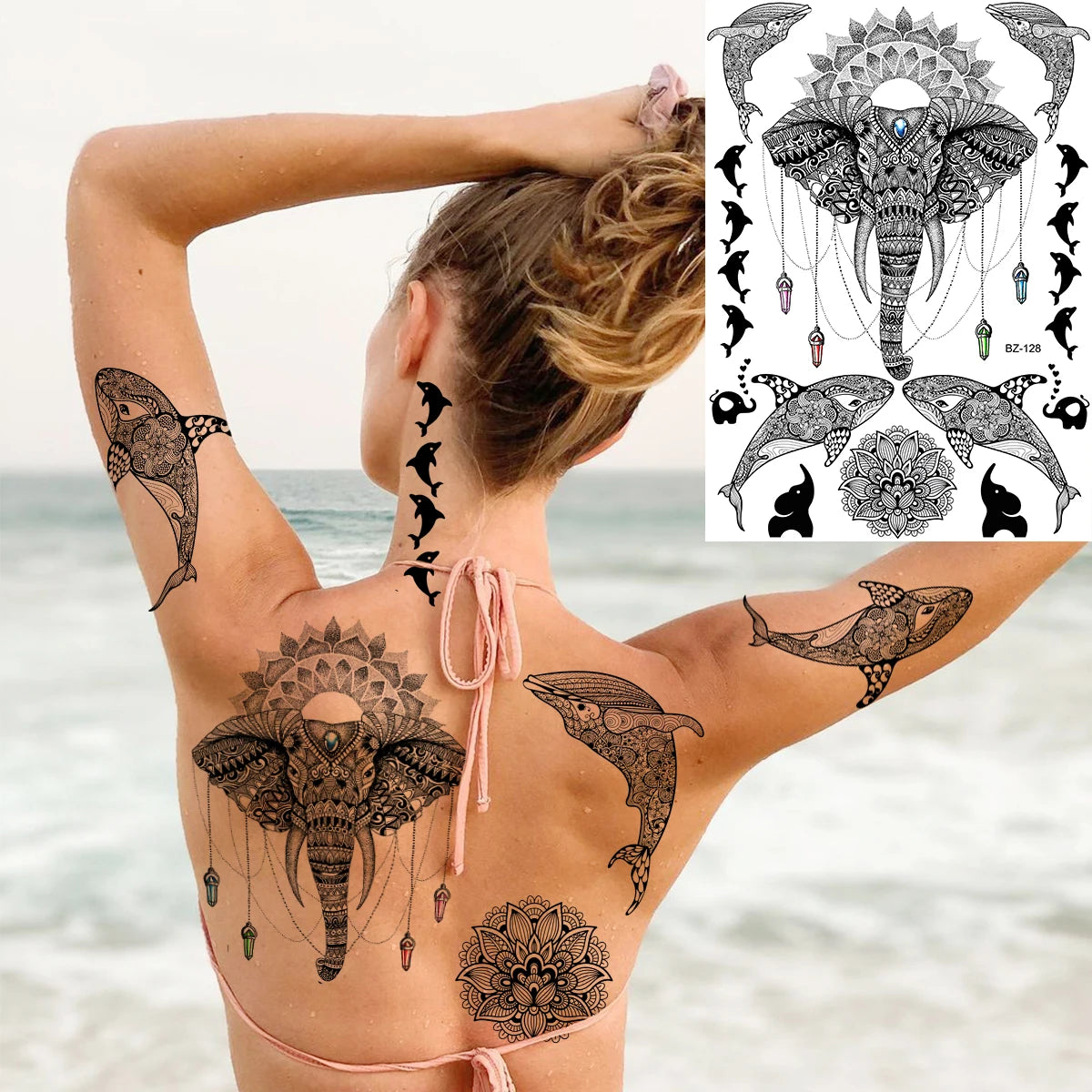 Black Rose Flower Sexy Temporary Tattoos For Women Adult Thigh Peony Skull Realistic Fake Tattoo Sexy Washable Tatoos Sticker