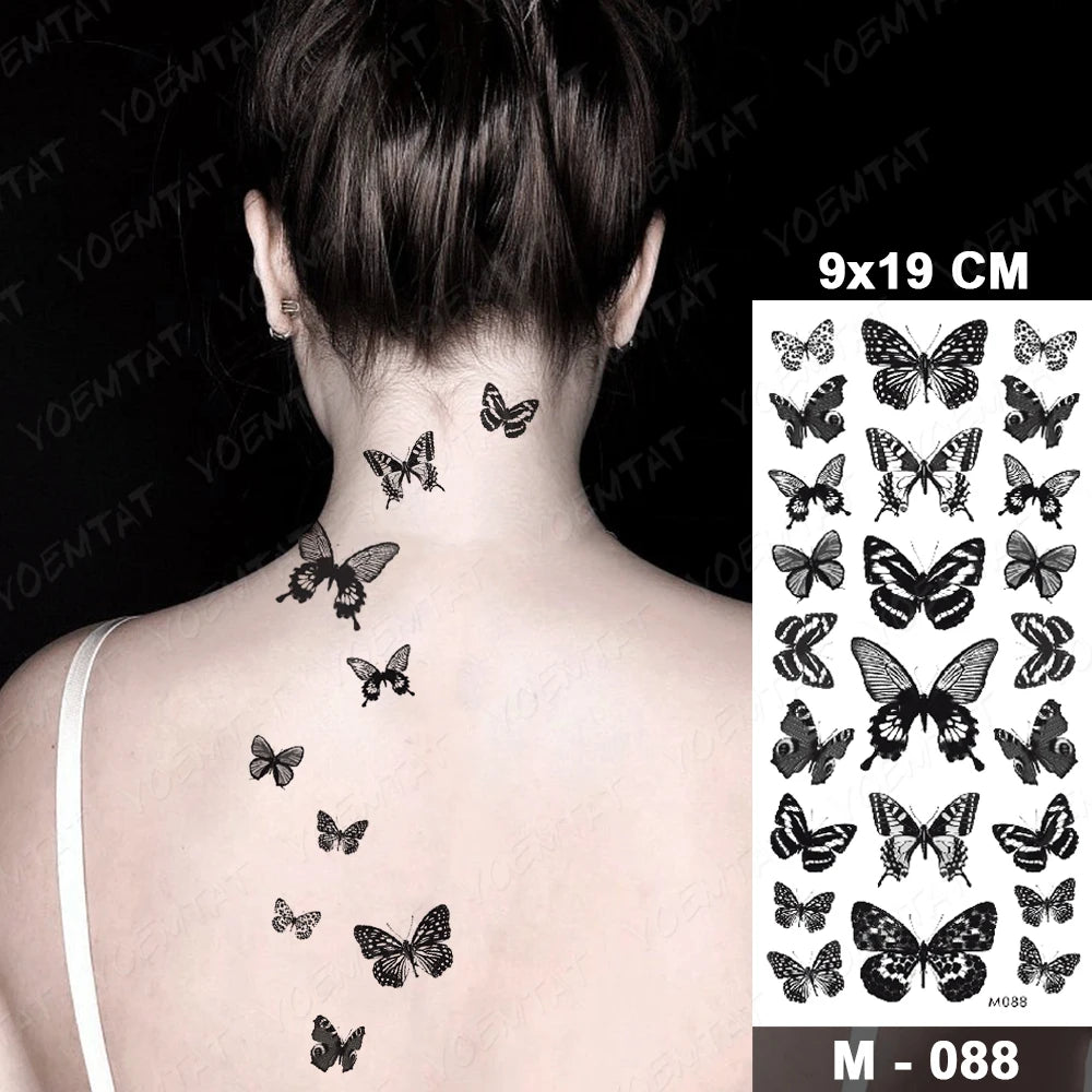 Waterproof Temporary Tattoo Sticker 3D Feather Butterfly Flash Tatoo Wrist shoulder leg Fake Tatto For Body Art Women Girl