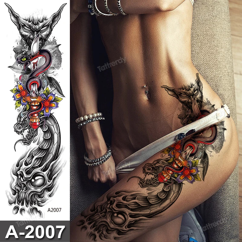 sexy tattoo stockings thigh leg temporary tatoos for women girls body stickers flowers peonies carp fish dragon snake tattoo big