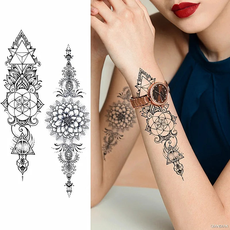 Watercolor Arm Letter Temporary Tattoos Sleeve English Word Lip Print Feather Decorate Realistic Fake Body Women Totem Sticker