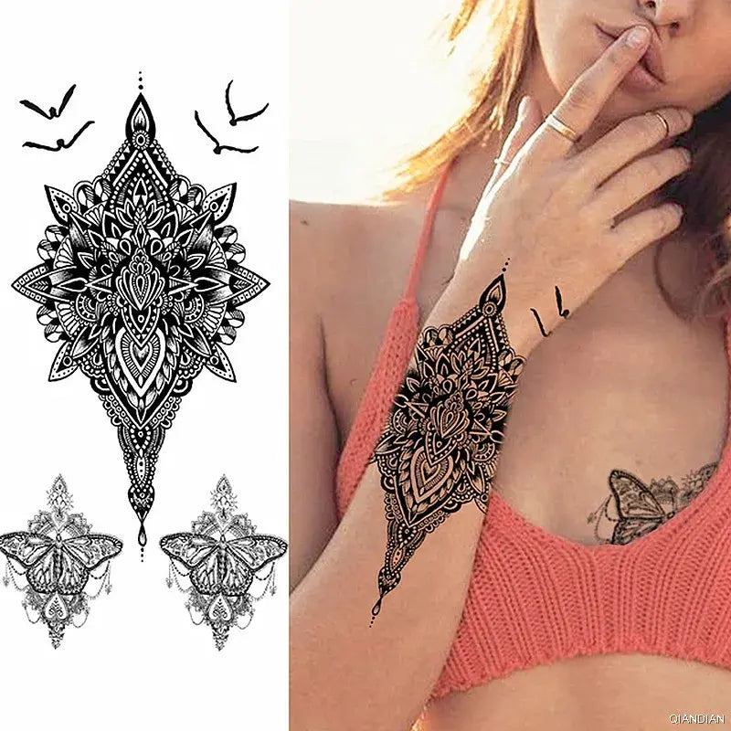 Watercolor Arm Letter Temporary Tattoos Sleeve English Word Lip Print Feather Decorate Realistic Fake Body Women Totem Sticker