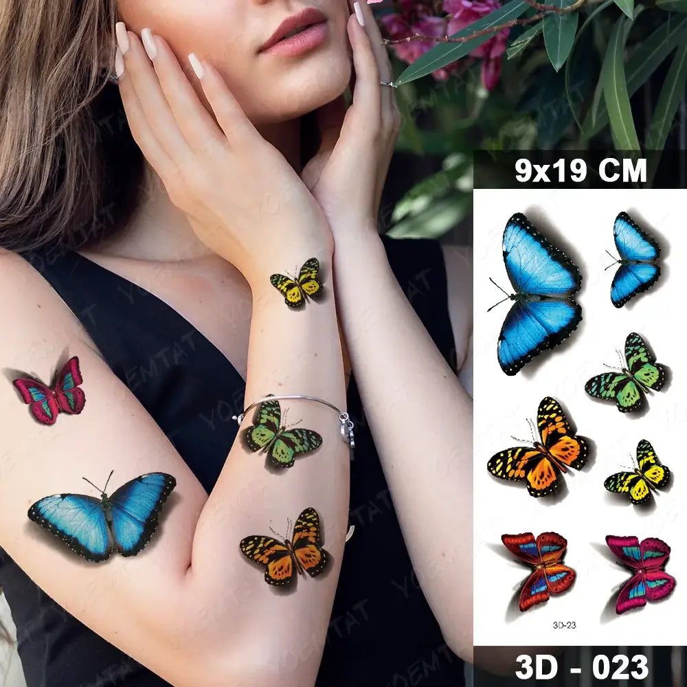 Waterproof Temporary Tattoo Sticker 3D Feather Butterfly Flash Tatoo Wrist shoulder leg Fake Tatto For Body Art Women Girl