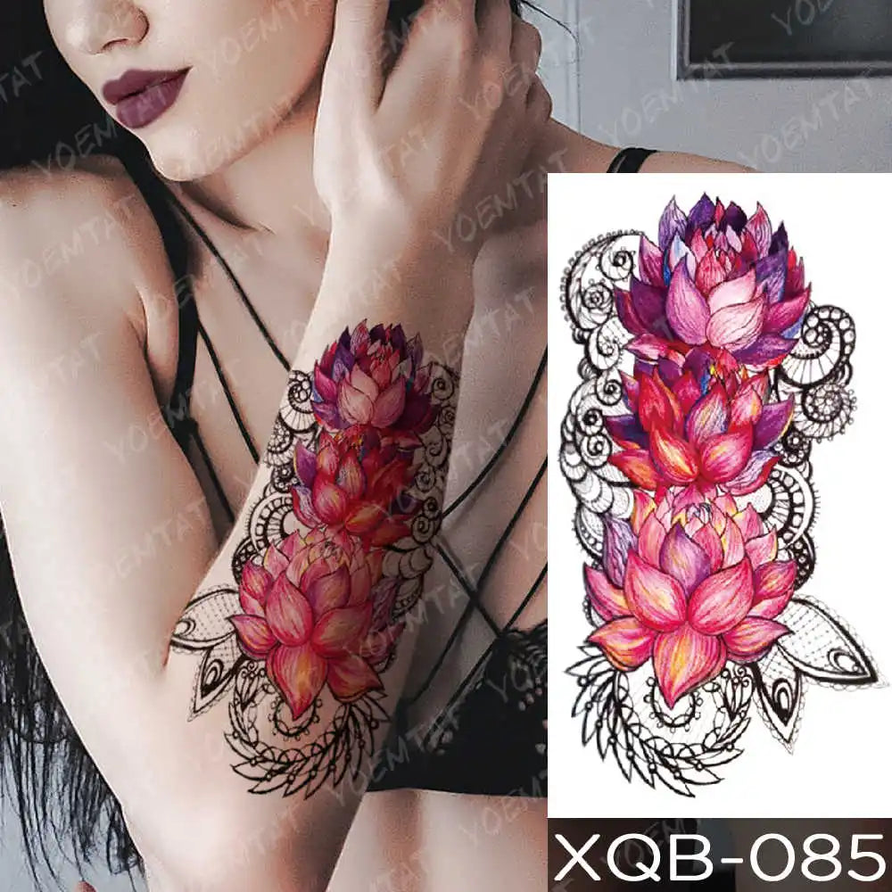 Waterproof Temporary Tattoo Sticker Moon Rose Mandala Lotus Flash Tattoos Lion Fox Flowers Body Art Arm Fake Tatoo Women Men