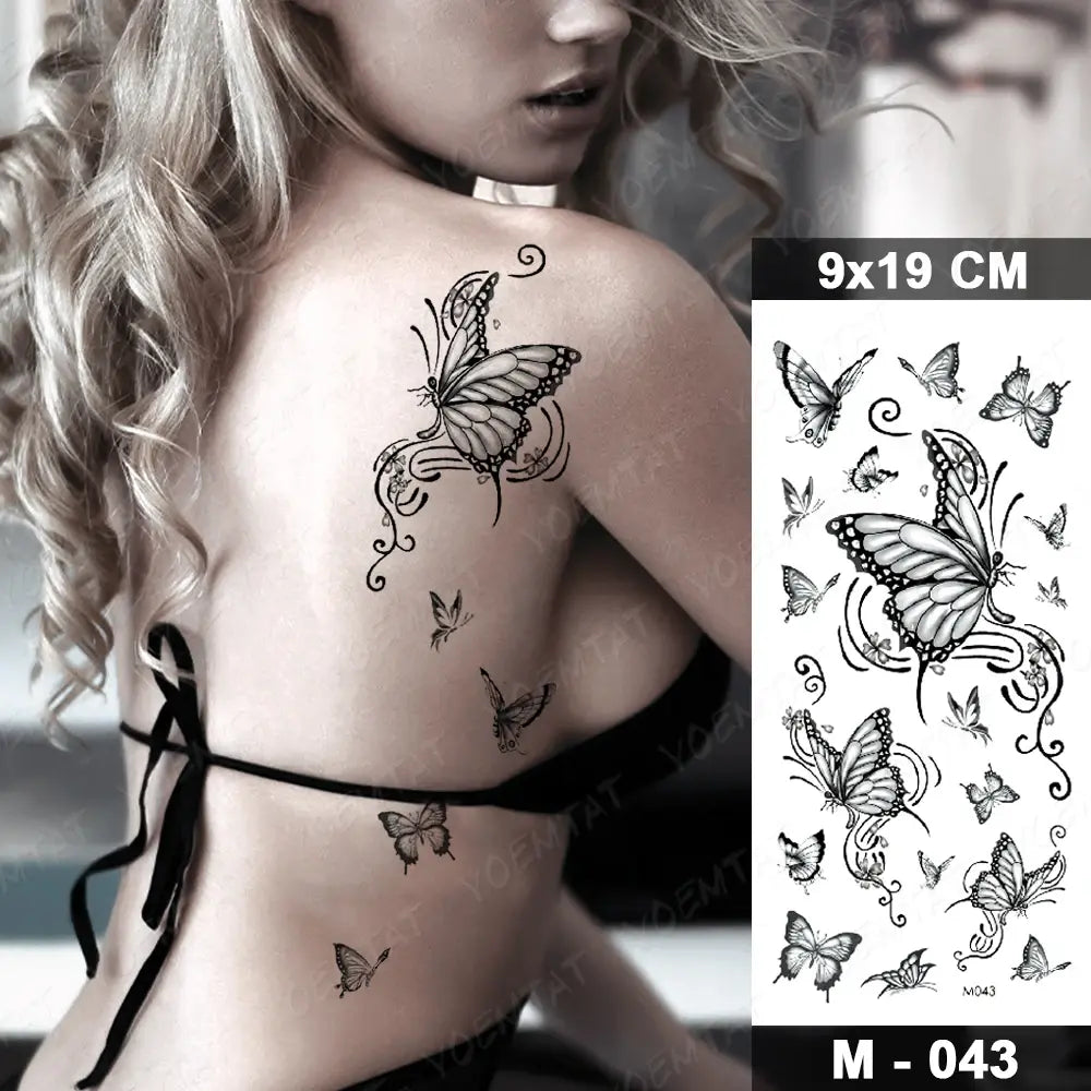 Waterproof Temporary Tattoo Sticker 3D Feather Butterfly Flash Tatoo Wrist shoulder leg Fake Tatto For Body Art Women Girl