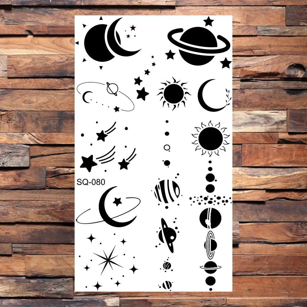 Black Lips Temporary Tattoos For Women Men Realistic Eye Skull Planet String Fake Tattoo Sticker Hand Body Tatoos Hot Sale Small