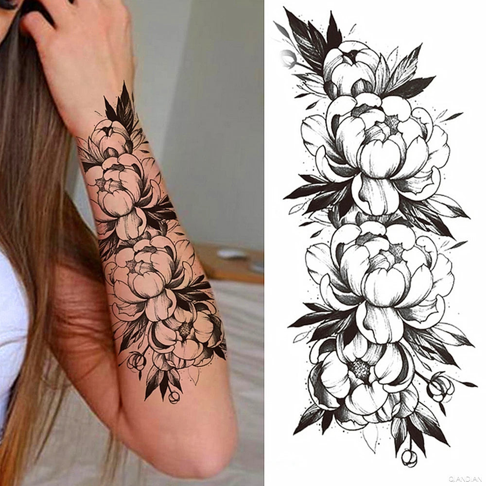 Watercolor Arm Letter Temporary Tattoos Sleeve English Word Lip Print Feather Decorate Realistic Fake Body Women Totem Sticker