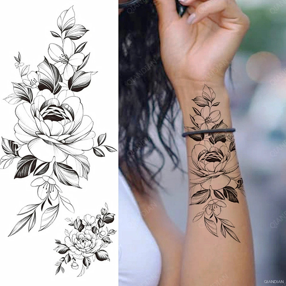 Watercolor Arm Letter Temporary Tattoos Sleeve English Word Lip Print Feather Decorate Realistic Fake Body Women Totem Sticker