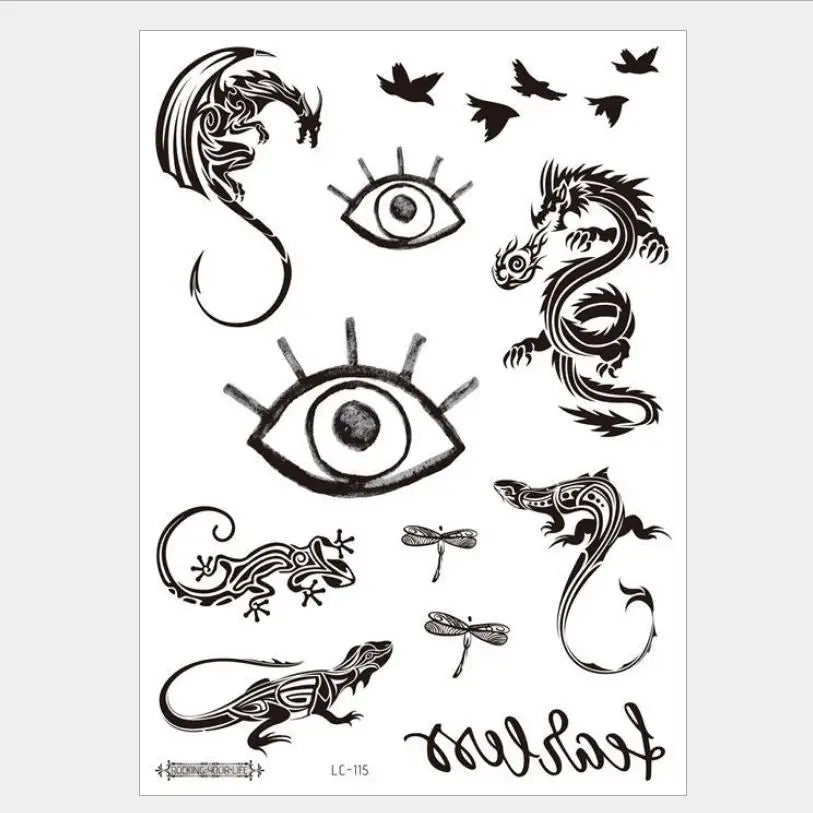 Waterproof Temporary Tattoos For Men Fake Sticker Sleeve Body Art Face Back Bull Skull Eye Animal Stuff Transfer Stickers T1886