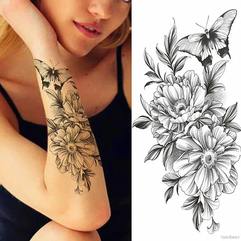 Watercolor Arm Letter Temporary Tattoos Sleeve English Word Lip Print Feather Decorate Realistic Fake Body Women Totem Sticker