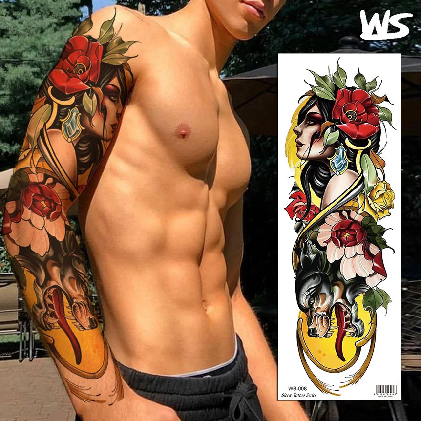 sexy tattoo stockings thigh leg temporary tatoos for women girls body stickers flowers peonies carp fish dragon snake tattoo big