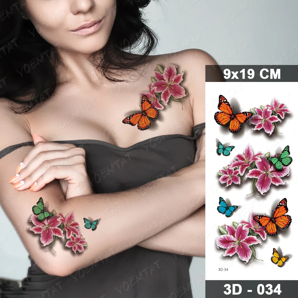 Waterproof Temporary Tattoo Sticker 3D Feather Butterfly Flash Tatoo Wrist shoulder leg Fake Tatto For Body Art Women Girl
