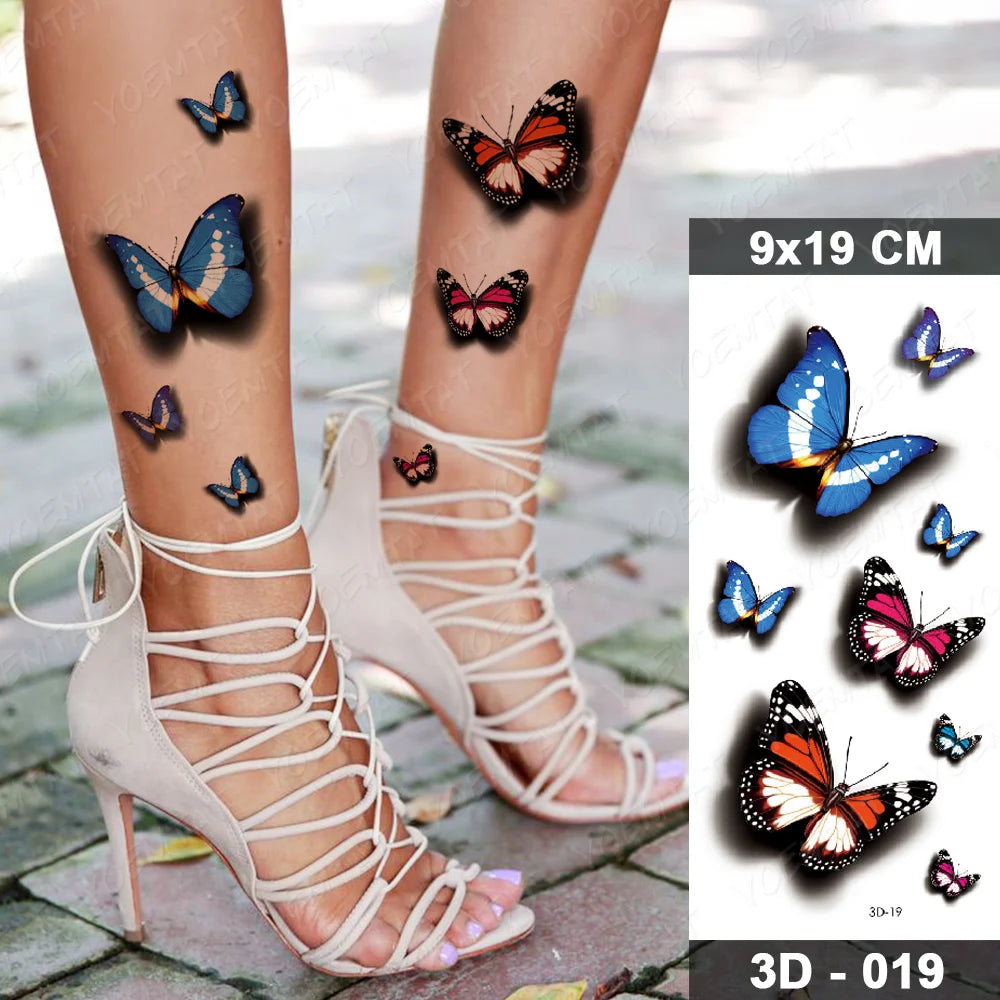 Waterproof Temporary Tattoo Sticker 3D Feather Butterfly Flash Tatoo Wrist shoulder leg Fake Tatto For Body Art Women Girl