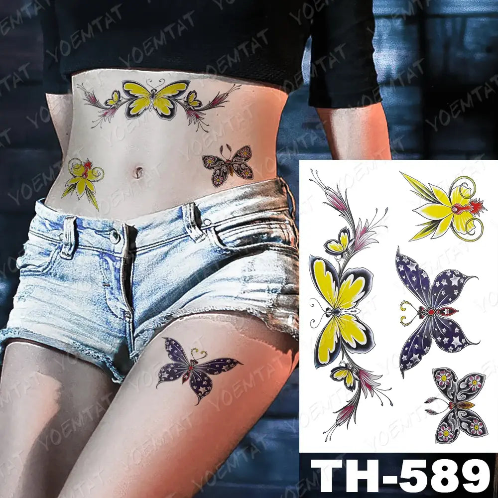 Waterproof Temporary Tattoo Sticker 3D Feather Butterfly Flash Tatoo Wrist shoulder leg Fake Tatto For Body Art Women Girl