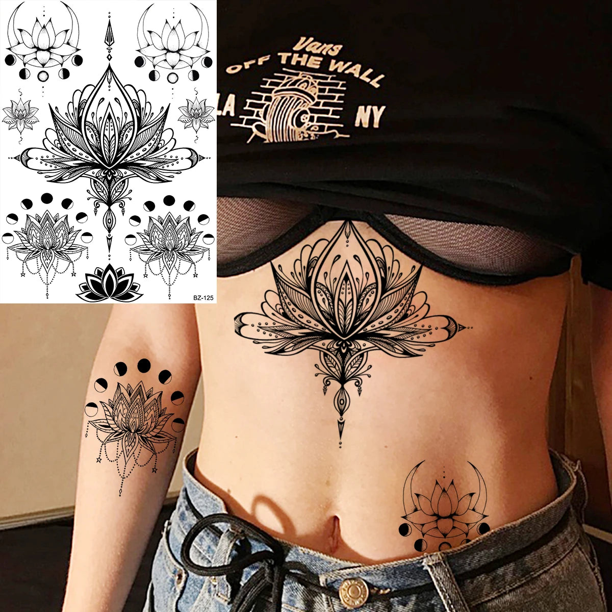 Black Rose Flower Sexy Temporary Tattoos For Women Adult Thigh Peony Skull Realistic Fake Tattoo Sexy Washable Tatoos Sticker