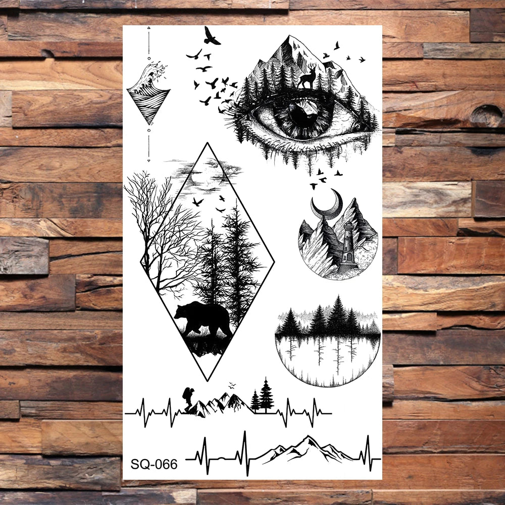 Black Lips Temporary Tattoos For Women Men Realistic Eye Skull Planet String Fake Tattoo Sticker Hand Body Tatoos Hot Sale Small