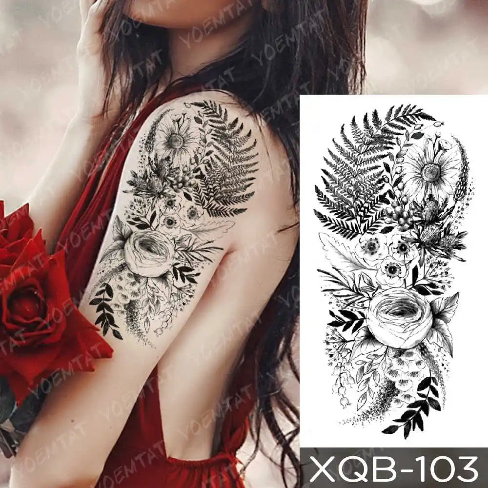 Waterproof Temporary Tattoo Sticker Moon Rose Mandala Lotus Flash Tattoos Lion Fox Flowers Body Art Arm Fake Tatoo Women Men