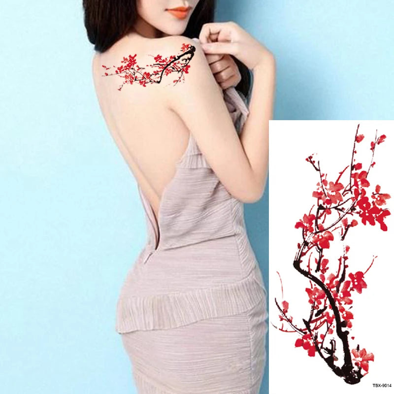 12Pcs Fake Temporary Tattoos Flower Girls Rose Peony Flash Waterproof Body Arm Art Shoulder DIY Women Sleeve Sticker