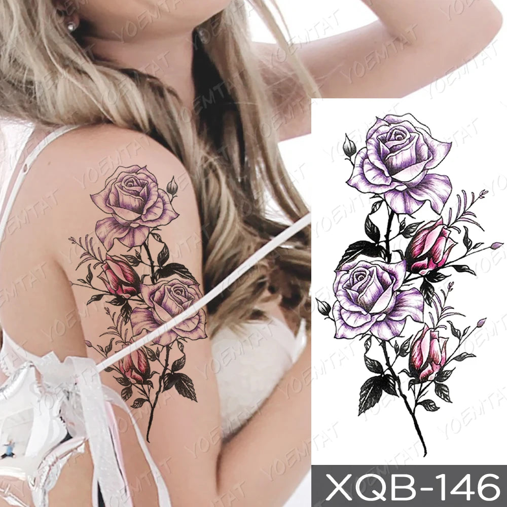 Waterproof Temporary Tattoo Sticker FLowers Dream Catcher Flash Tattoos Flowers Bird Rose Body Art Arm Fake Sleeve Tatoo Women