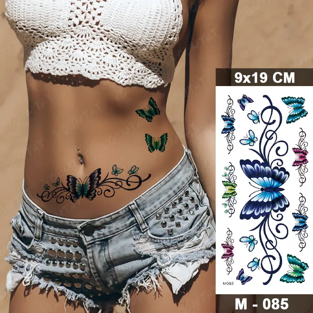 Waterproof Temporary Tattoo Sticker 3D Feather Butterfly Flash Tatoo Wrist shoulder leg Fake Tatto For Body Art Women Girl