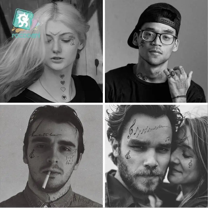Waterproof Temporary Tattoos For Men Fake Sticker Sleeve Body Art Face Back Bull Skull Eye Animal Stuff Transfer Stickers T1886