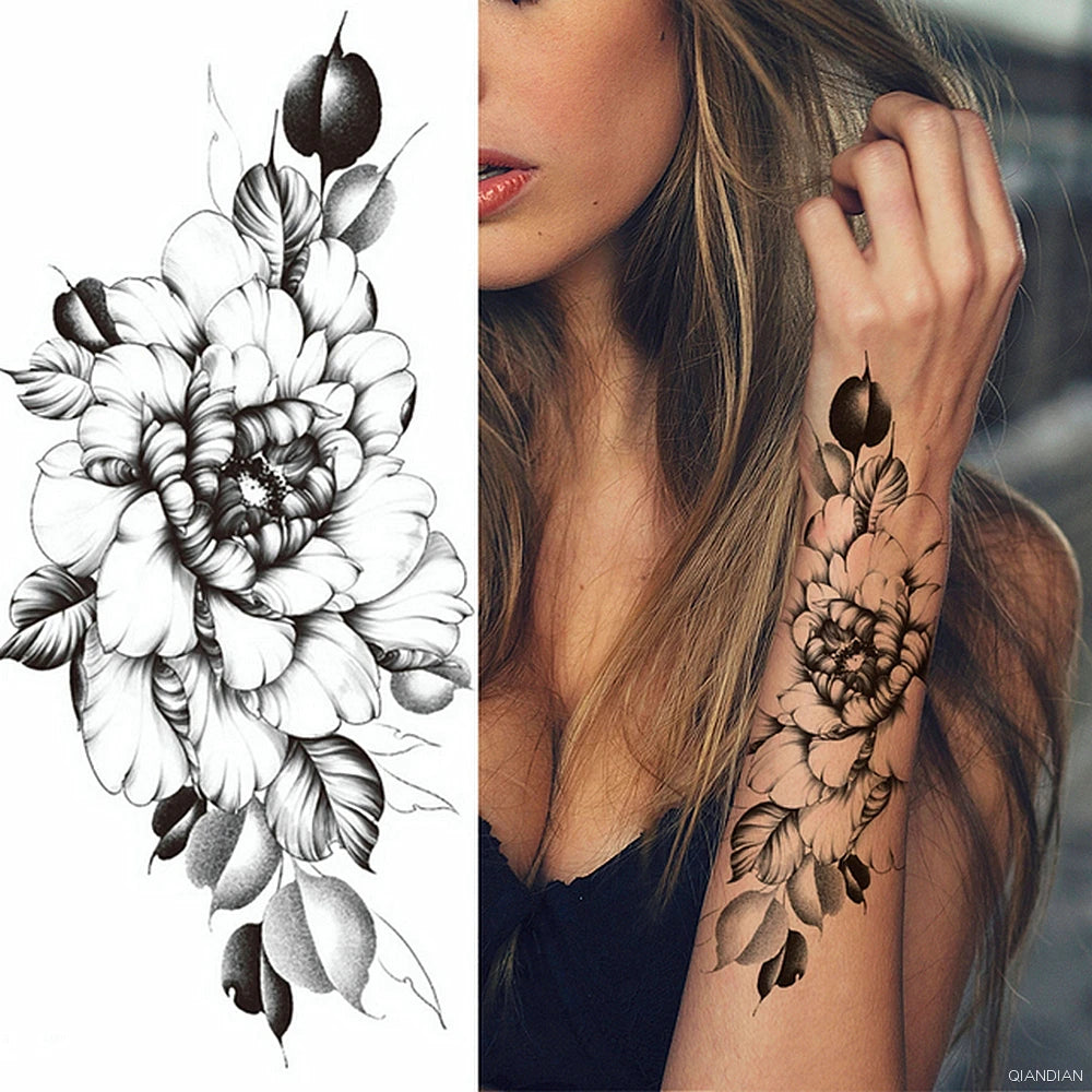 Watercolor Arm Letter Temporary Tattoos Sleeve English Word Lip Print Feather Decorate Realistic Fake Body Women Totem Sticker