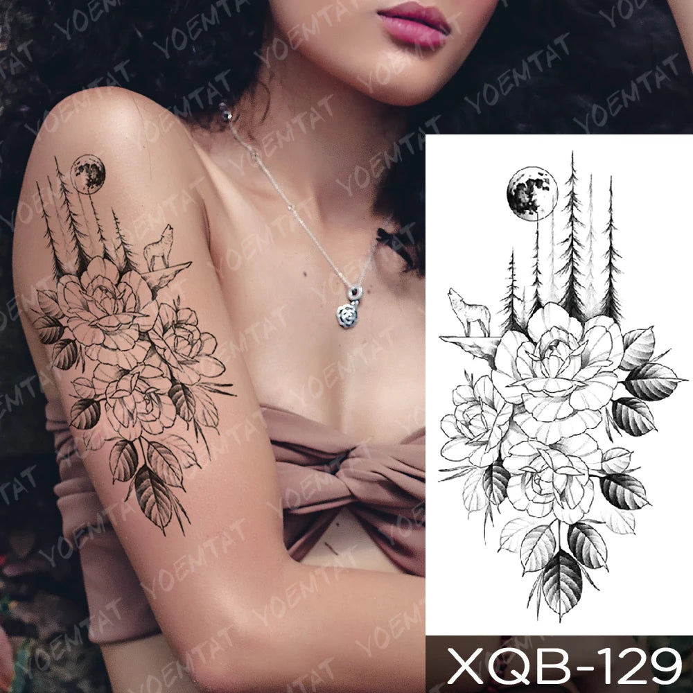 Waterproof Temporary Tattoo Sticker Moon Rose Mandala Lotus Flash Tattoos Lion Fox Flowers Body Art Arm Fake Tatoo Women Men