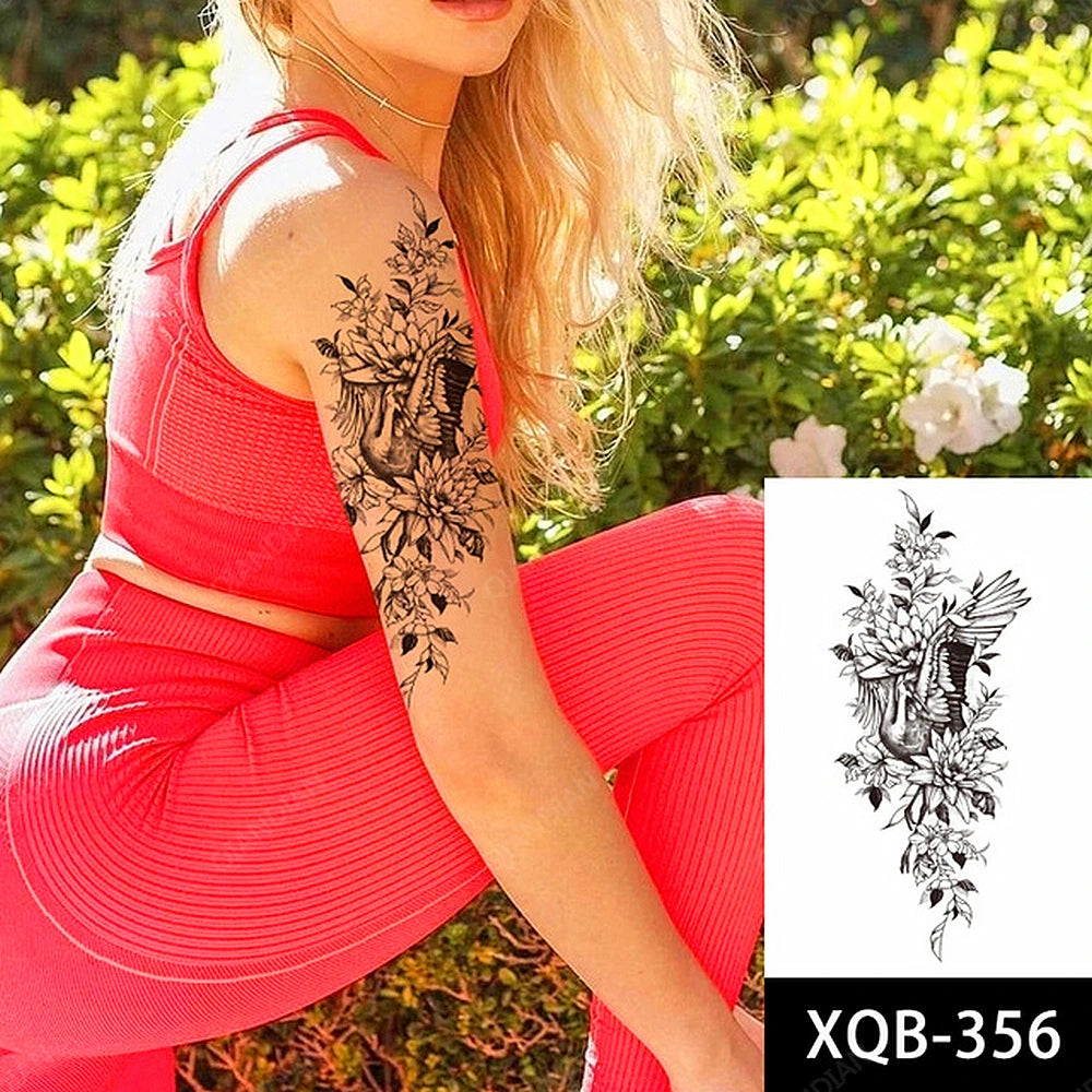 Black Temporary Tattoos Sexy Women Body Arm Art Compass Snake Flower Henna Mandala Waterproof  Character Fake Girl Tatoo Sticker