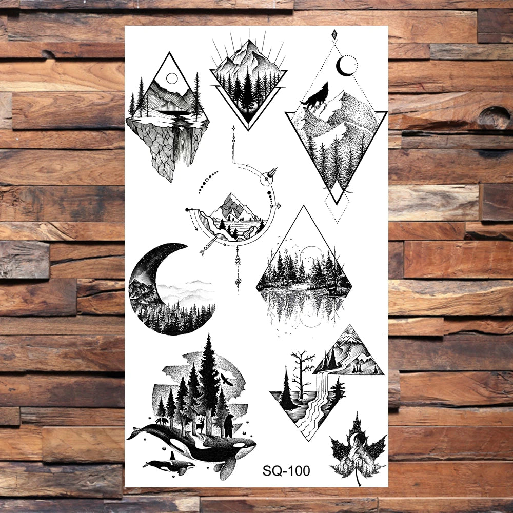 Black Lips Temporary Tattoos For Women Men Realistic Eye Skull Planet String Fake Tattoo Sticker Hand Body Tatoos Hot Sale Small