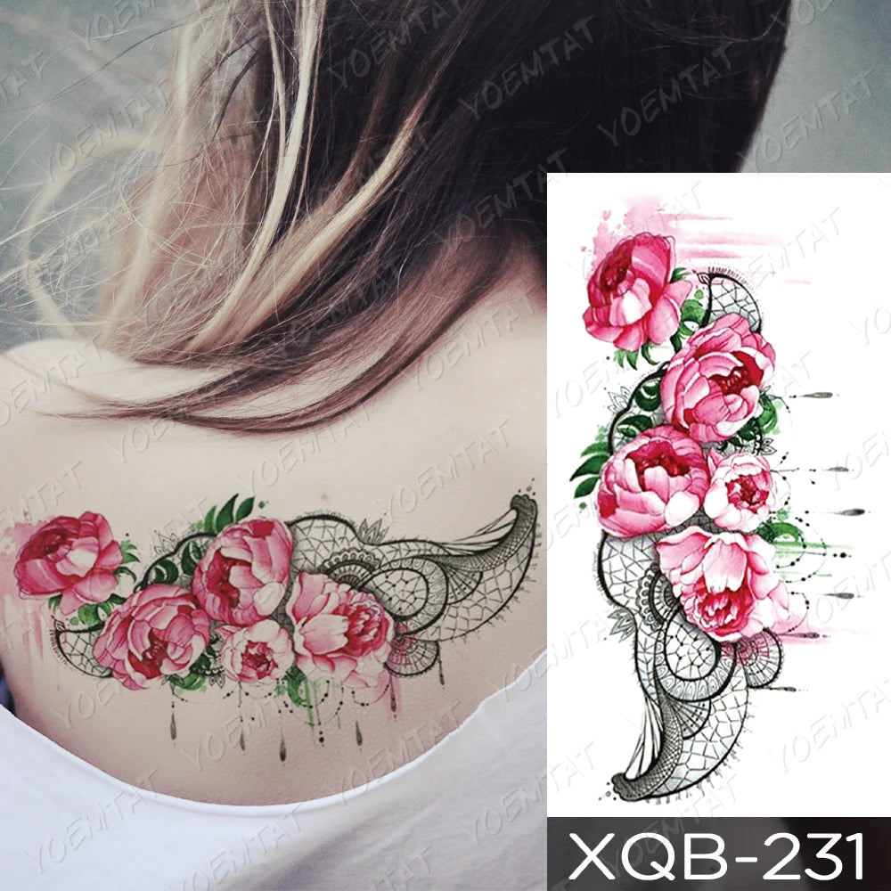 Waterproof Temporary Tattoo Sticker FLowers Dream Catcher Flash Tattoos Flowers Bird Rose Body Art Arm Fake Sleeve Tatoo Women