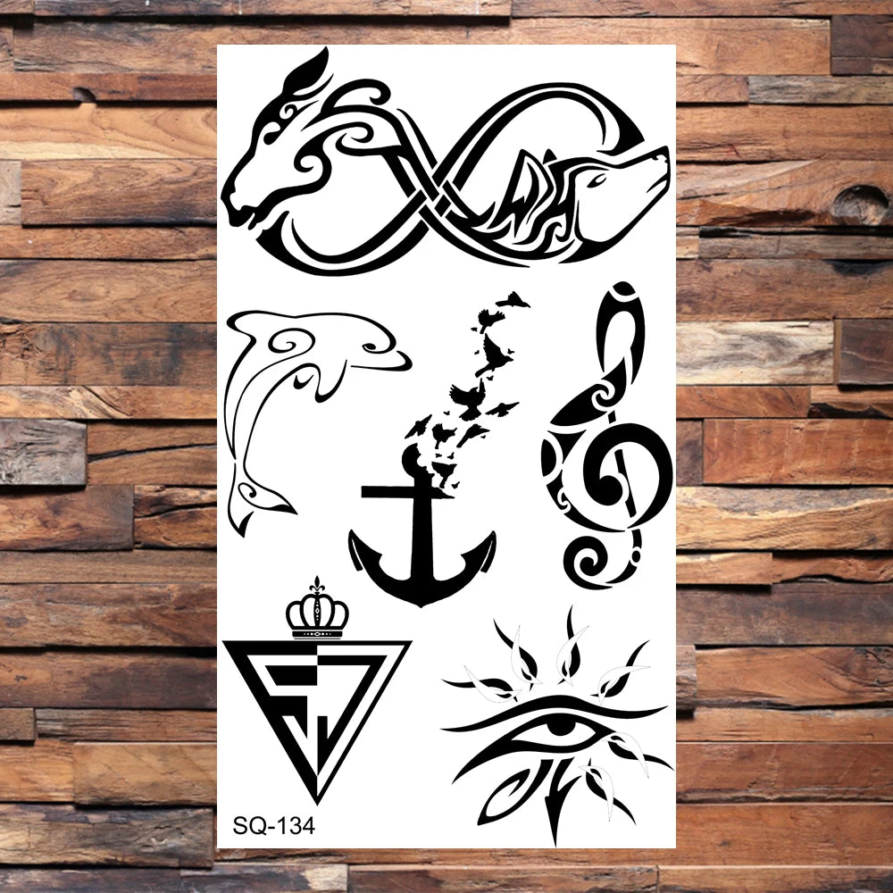 Black Lips Temporary Tattoos For Women Men Realistic Eye Skull Planet String Fake Tattoo Sticker Hand Body Tatoos Hot Sale Small