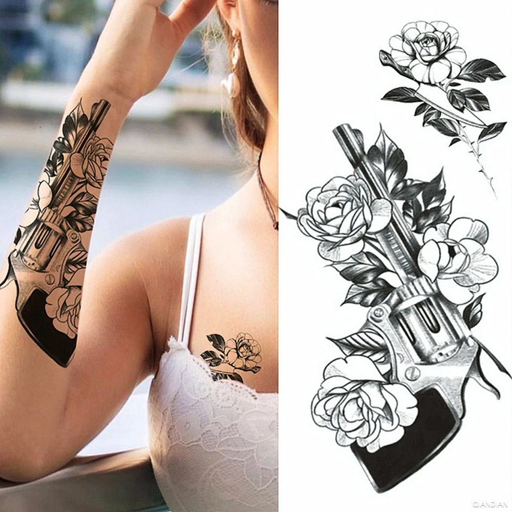 Watercolor Arm Letter Temporary Tattoos Sleeve English Word Lip Print Feather Decorate Realistic Fake Body Women Totem Sticker
