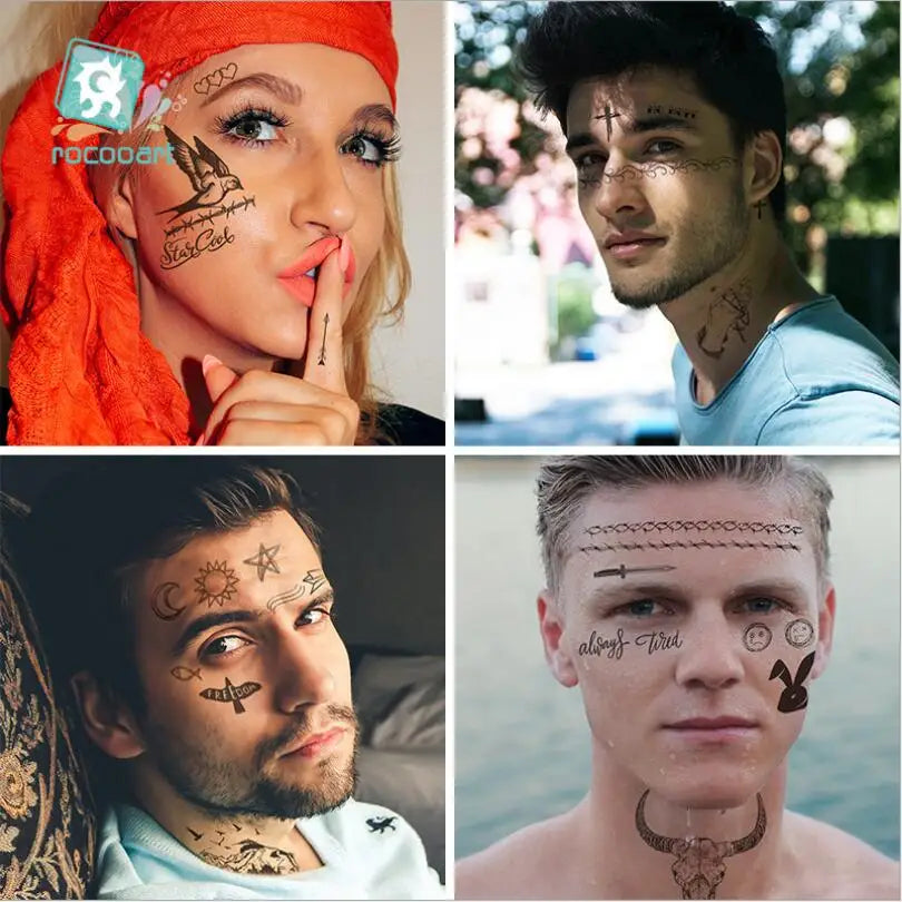 Waterproof Temporary Tattoos For Men Fake Sticker Sleeve Body Art Face Back Bull Skull Eye Animal Stuff Transfer Stickers T1886
