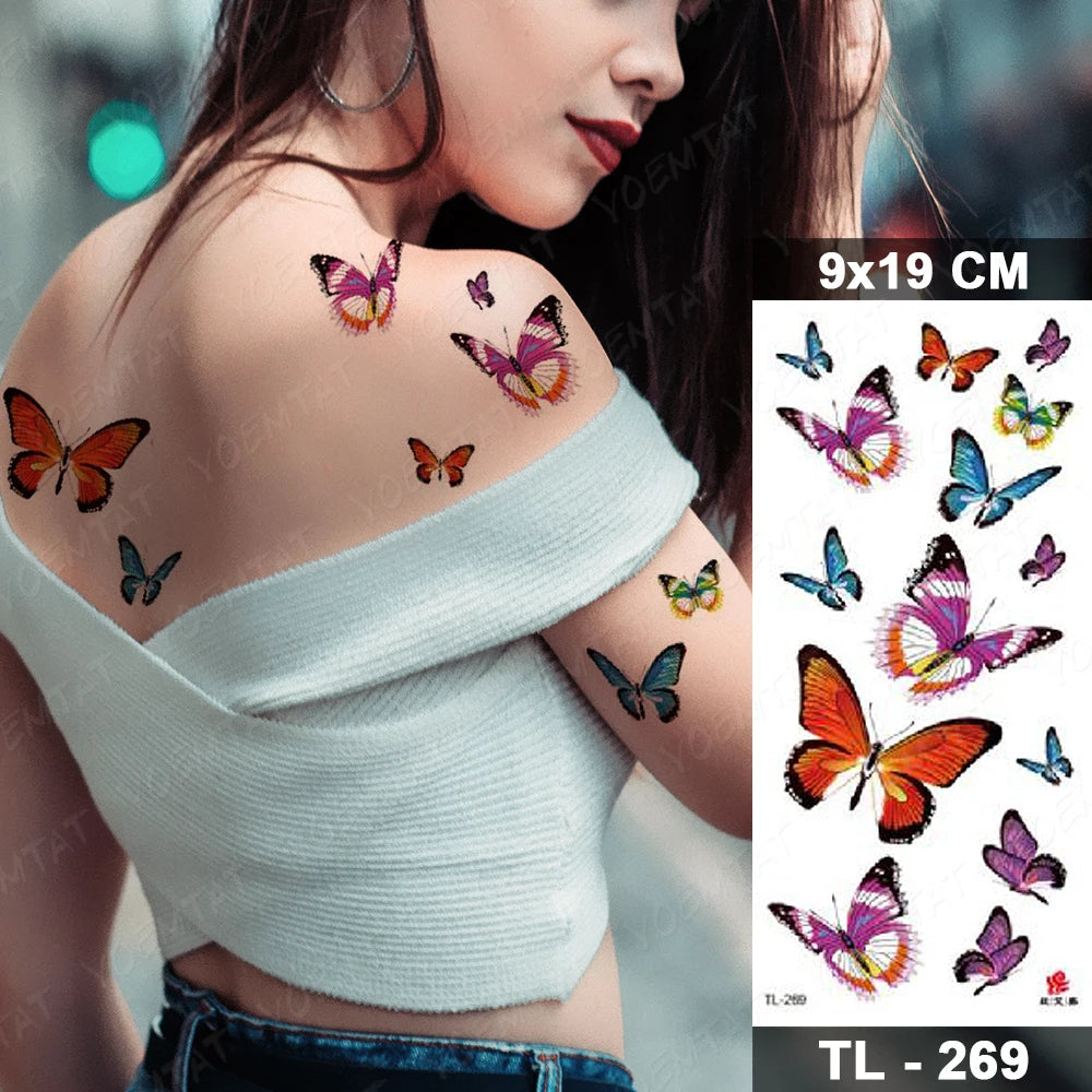 Waterproof Temporary Tattoo Sticker 3D Feather Butterfly Flash Tatoo Wrist shoulder leg Fake Tatto For Body Art Women Girl