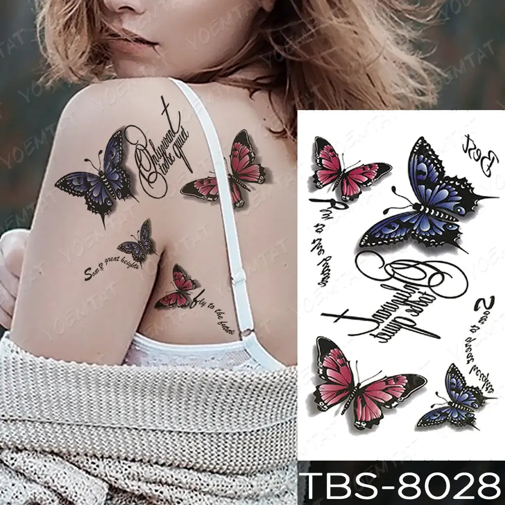 Waterproof Temporary Tattoo Sticker 3D Feather Butterfly Flash Tatoo Wrist shoulder leg Fake Tatto For Body Art Women Girl