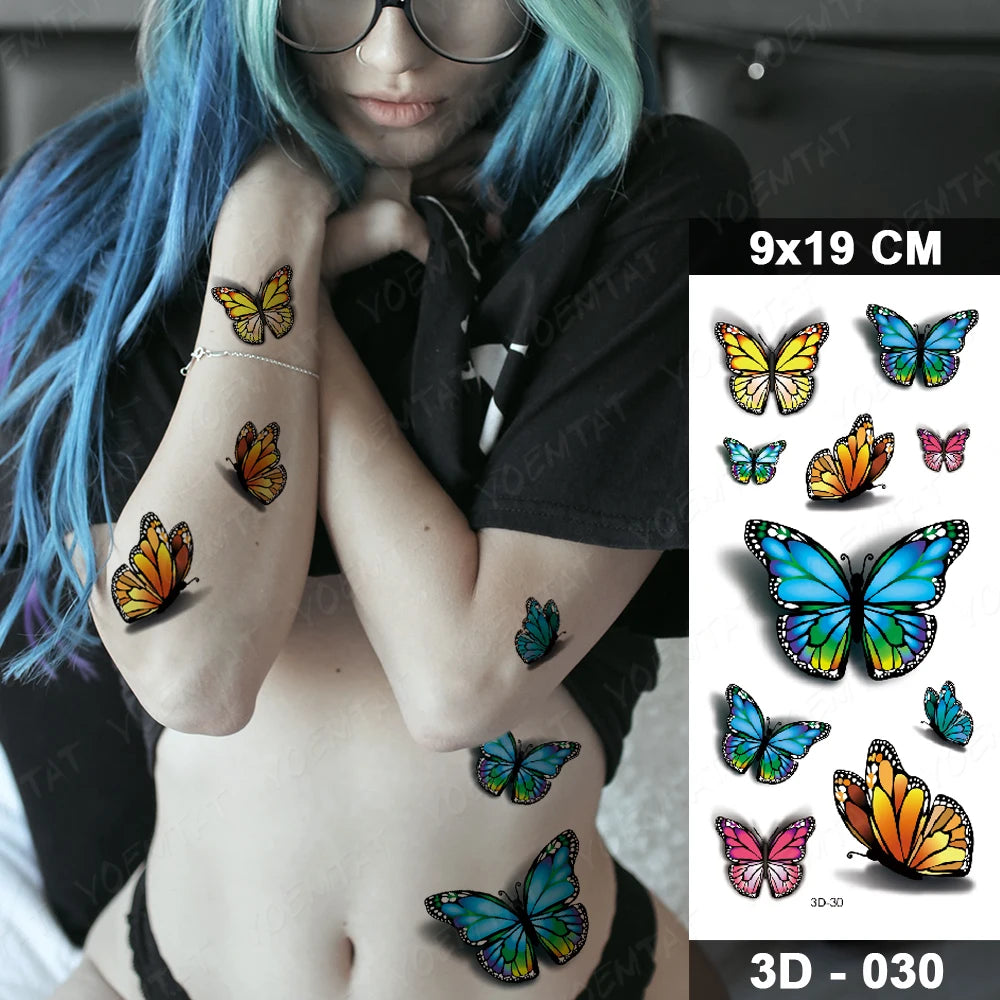 Waterproof Temporary Tattoo Sticker 3D Feather Butterfly Flash Tatoo Wrist shoulder leg Fake Tatto For Body Art Women Girl