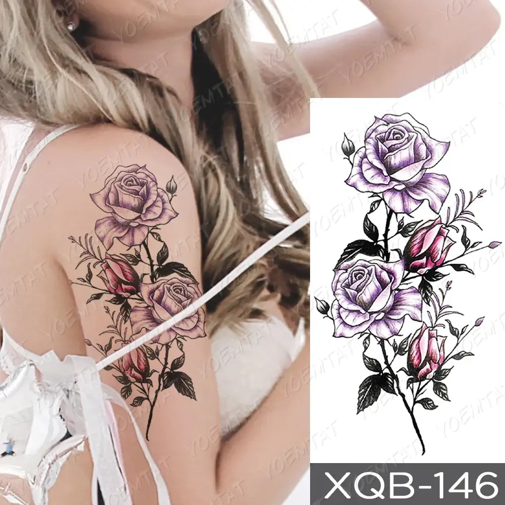 Waterproof Temporary Tattoo Sticker FLowers Dream Catcher Flash Tattoos Flowers Bird Rose Body Art Arm Fake Sleeve Tatoo Women