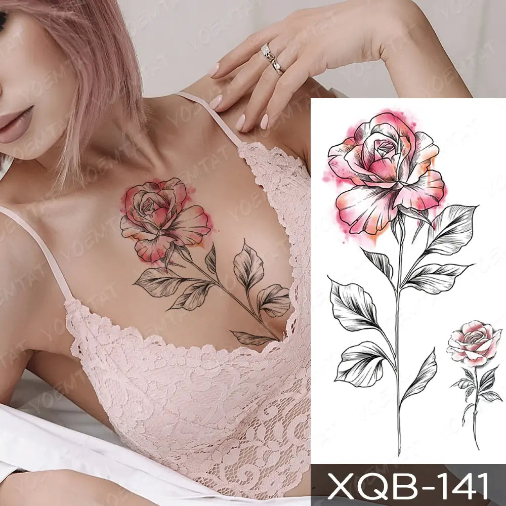 Waterproof Temporary Tattoo Sticker FLowers Dream Catcher Flash Tattoos Flowers Bird Rose Body Art Arm Fake Sleeve Tatoo Women