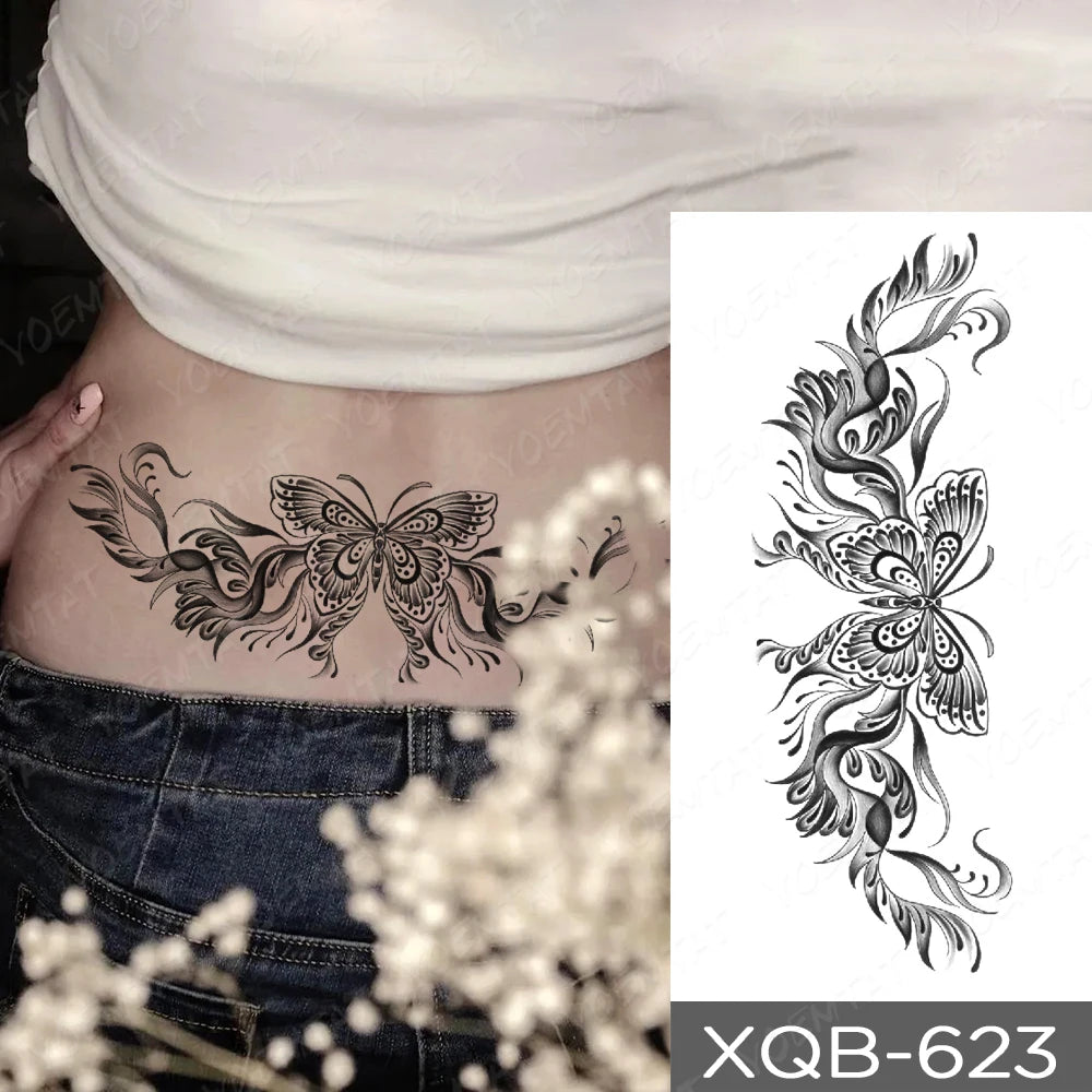 Waterproof Temporary Tattoo Sticker Butterfly Flower Totem Flash Tatto Y2k Style Body Art Arm Leg Waist Fake Tatoo Men Women