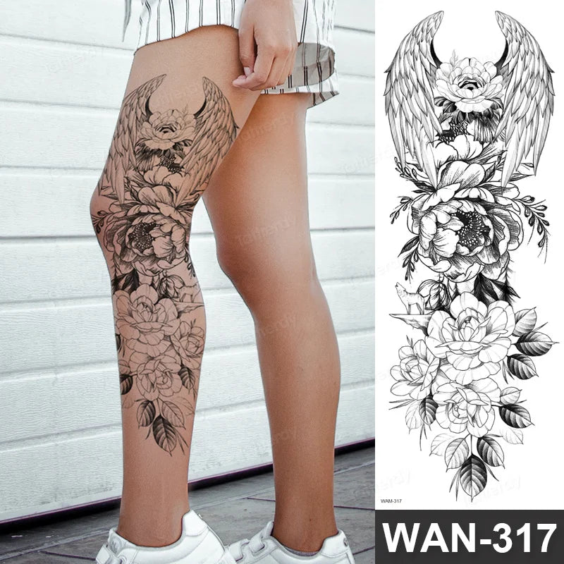 Large Arm Sleeve Tattoo Waterproof Temporary Tattoo Full Arm Body Art Stickers Women Adult Man Tattoo Wolf Lion Head Rose Flower