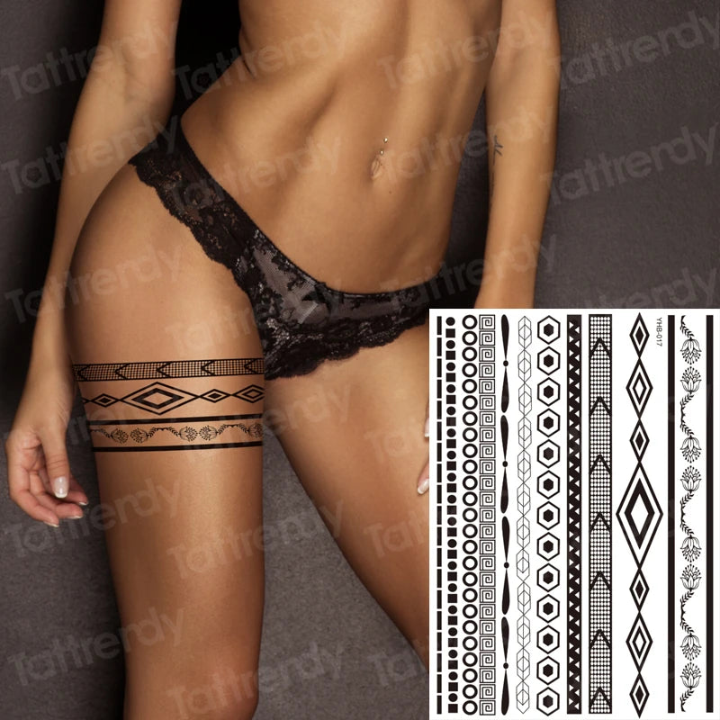 wrist bracelet tattoo henna lace pattern black sexy indian mandala temporary tattoo sticker hand rose tatoo flower jewelry decal