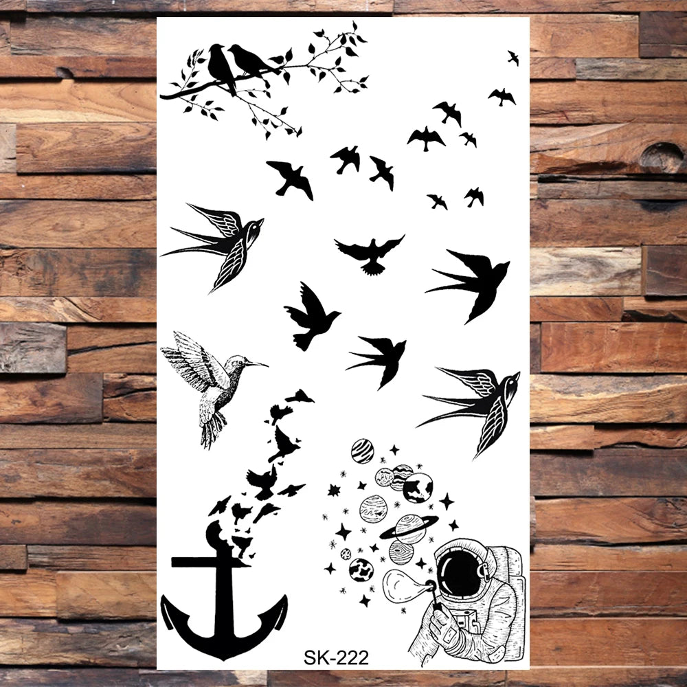 AQ-066 Women Sexy Finger Wrist Flash Fake Tattoo Liberty Small swallow Birds Flying Design Waterproof Temporary Tattoos Stickers