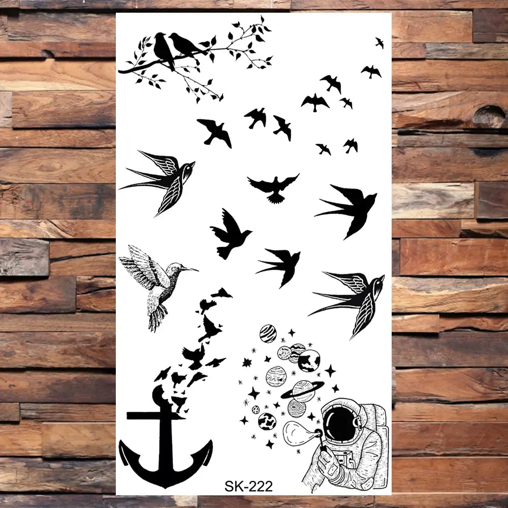 AQ-066 Women Sexy Finger Wrist Flash Fake Tattoo Liberty Small swallow Birds Flying Design Waterproof Temporary Tattoos Stickers