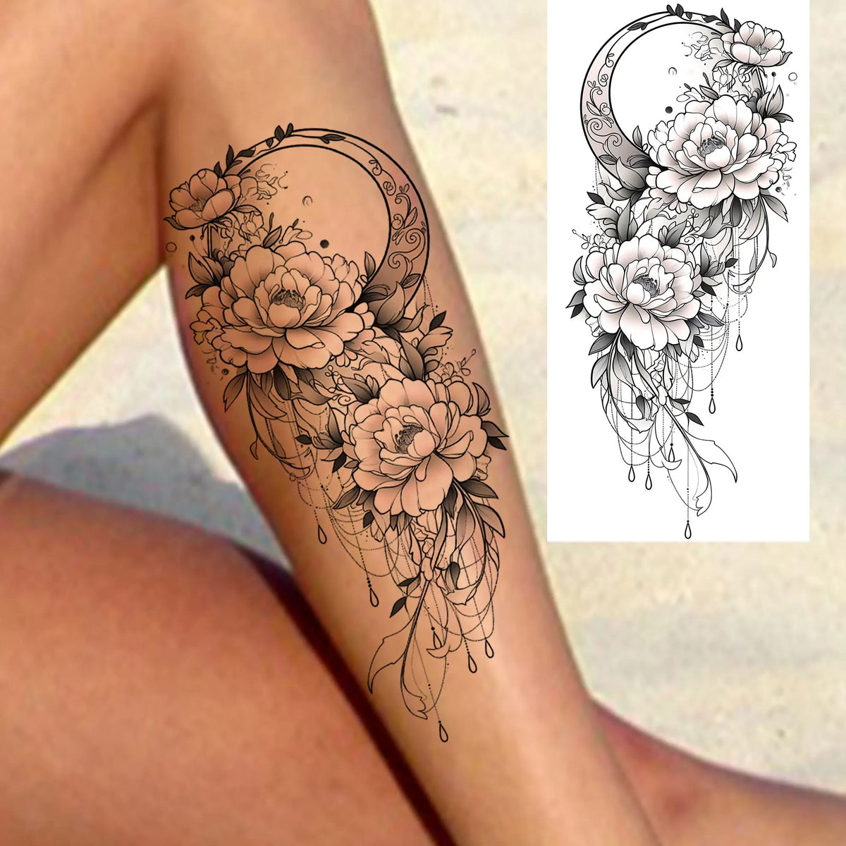 1 Sheet Snake With Rose Flowers Temporary Tattoos For Women Girls Waterproof Realistic Fake Tattoos Long Lasting Arm Leg Sticker
