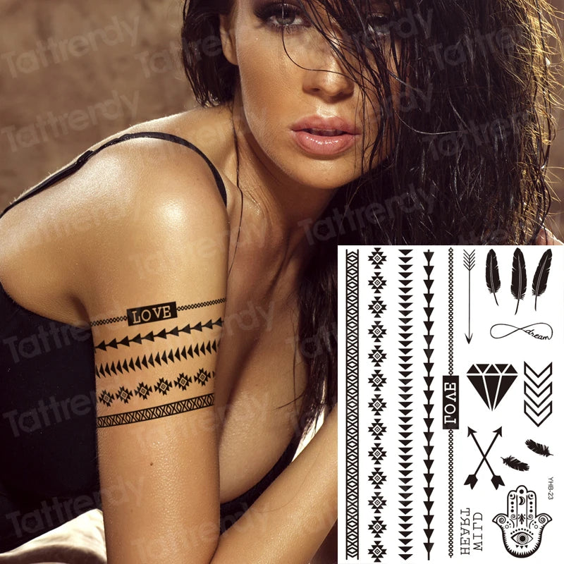wrist bracelet tattoo henna lace pattern black sexy indian mandala temporary tattoo sticker hand rose tatoo flower jewelry decal